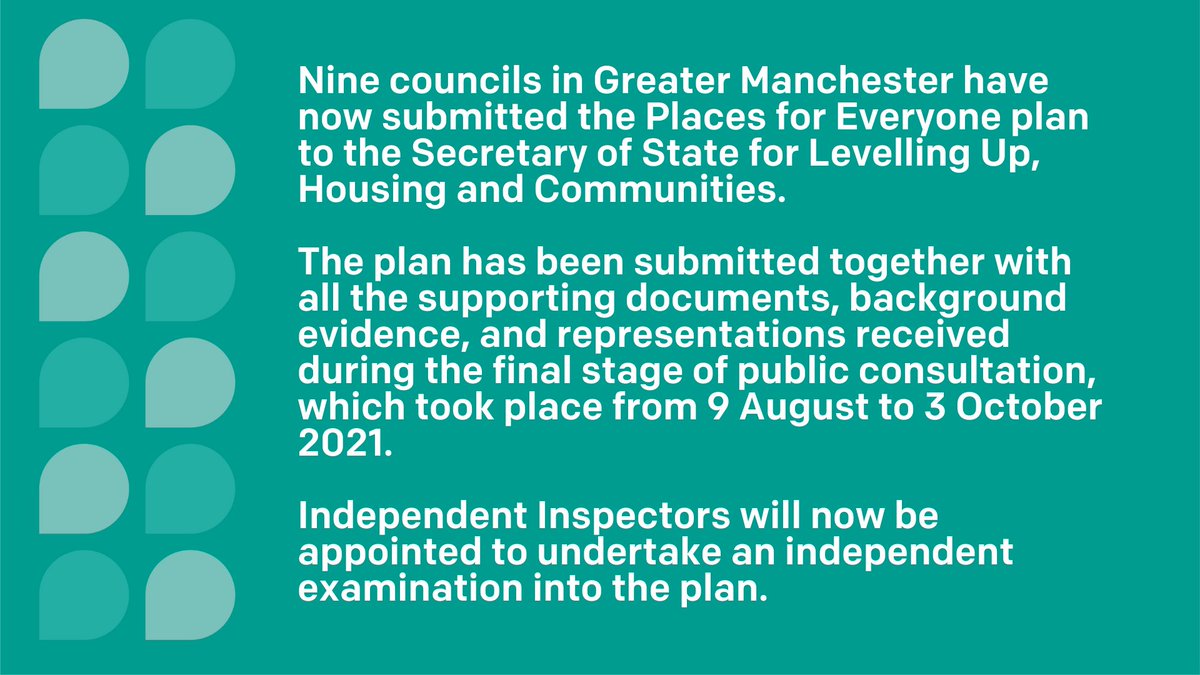 📢 PLACES FOR EVERYONE ANNOUNCEMENT  📢

All documents have been submitted to the Secretary of State ahead of an independent examination.

More info below and here 👉 greatermanchester-ca.gov.uk/what-we-do/pla…