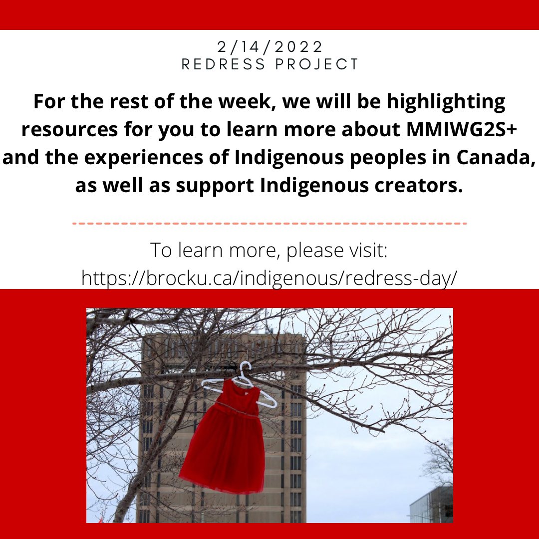 Today is Redress Day <a href="/BrockUniversity/">Brock University</a>! 

This brings awareness to the MMIWG2S epidemic that continues to this day. If anyone needs support today please reach out to our office or Brock Aboriginal Student Services!