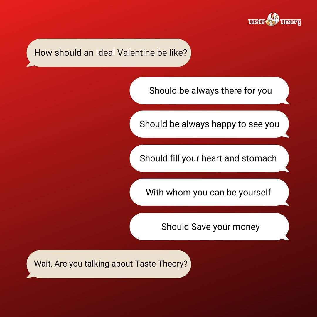 TasteTheory's tweet photo. Happy Valentine's Day💐

#tastetheory #Chennai #ValentinesDay #Valentines #idealvalentine #memesdaily #Trending #restaurant https://t.co/keCrRnziCO
