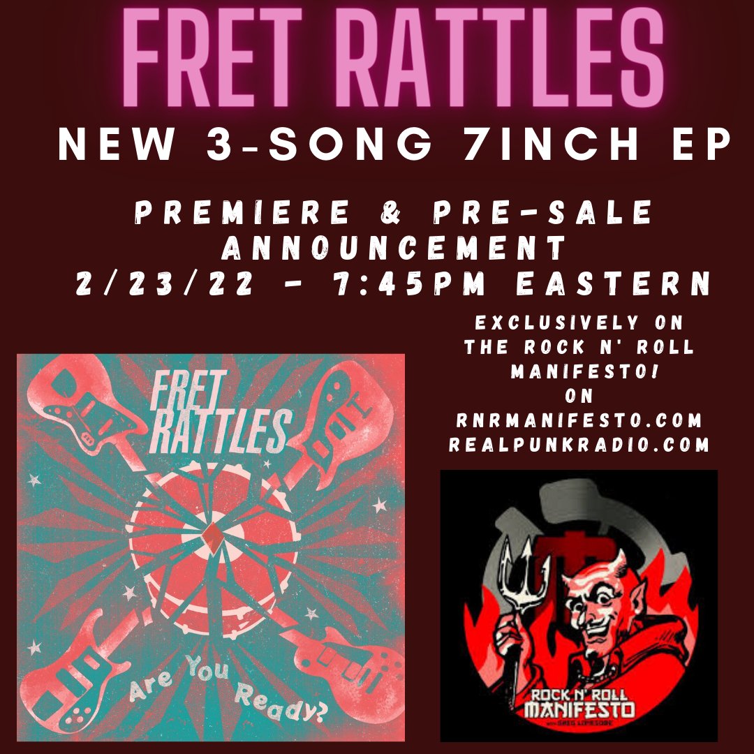 Announcement #1 Tune into The @RnRManifesto on <a href="/RealPunkRadio/">Real Punk Radio</a> Wed 2/23 for the premiere of our new 3-song "Are You Ready?" EP and pre-sale details!
#fretrattlescomeback