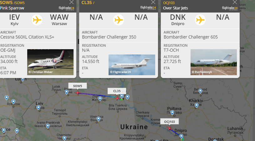 KyleJGlen's tweet photo. Despite Zelensky demanding oligarchs that fled Ukraine return ASAP, private jets are still taking off and heading west. It seems not everyone is as confident as the president that everything is fine. https://t.co/s5saD3TtVu