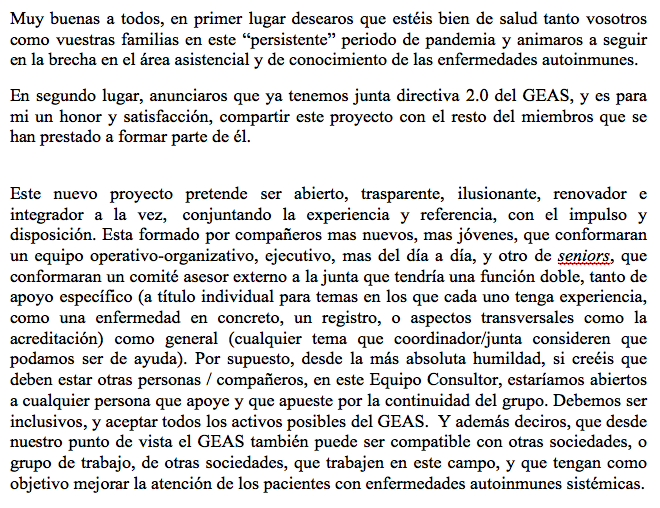 Carta de presentación del Coordinador del GEAS, Dr. Salvador García Morillo:
