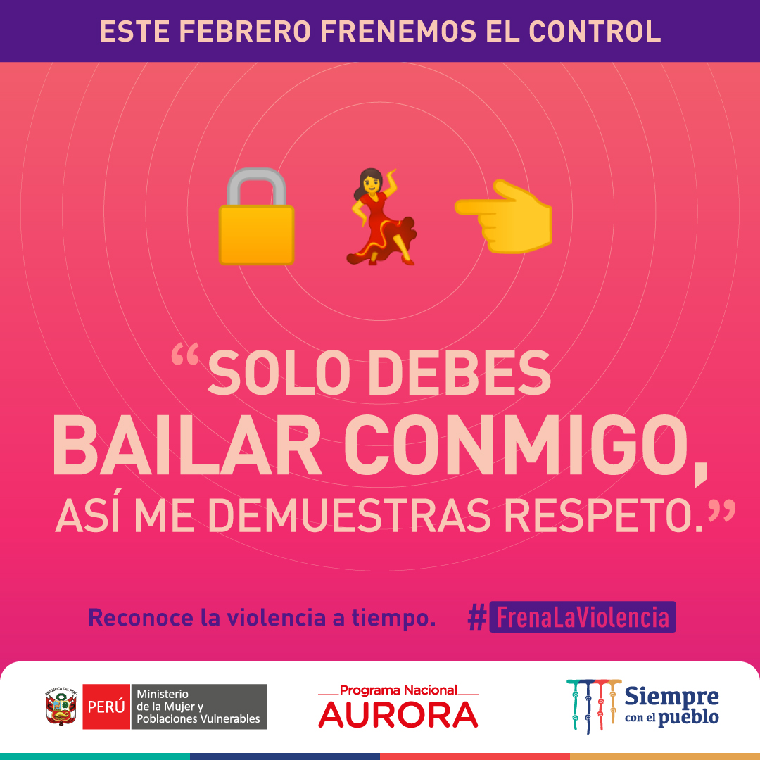 MimpPeru's tweet photo. Este febrero frenemos el control. Reconoce la violencia a tempo.
#HazLaDiferencia
#FrenaLaViolencia
#ElAmorNoEsControl https://t.co/ozRKyrHFen