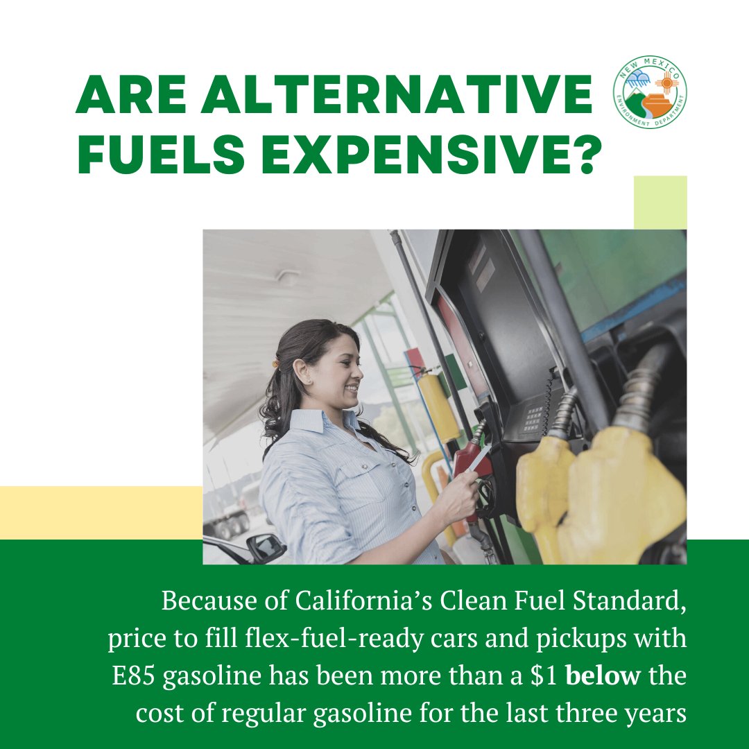 NMEnvDep's tweet photo. The price of alternative fuels like renewable diesel and E85 is historically cheaper than their more carbon intense traditional counterparts. Tune into the HGEIAC hearing on SB14 at https://t.co/XCgFbWpnAN #nmleg #nmpol #CleanFuelStandardNM https://t.co/oOFAqzqlzh