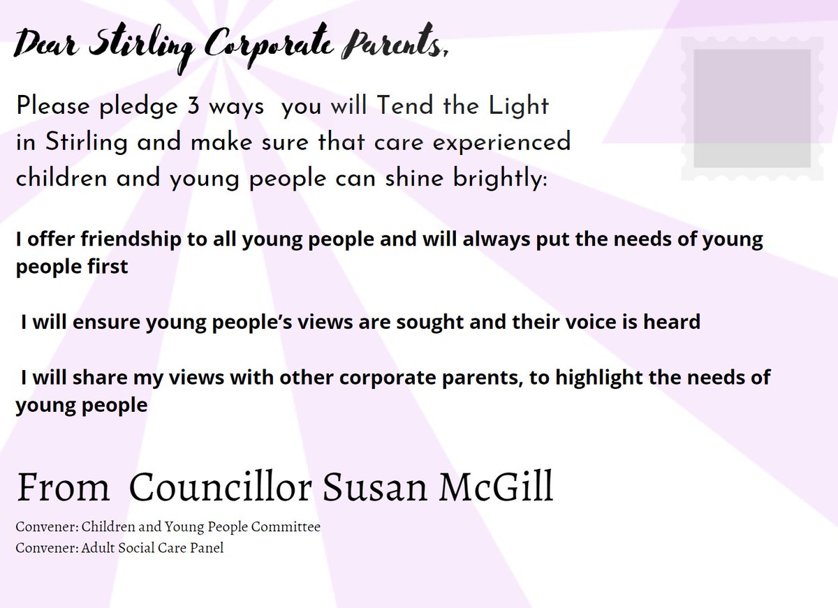 Festival Pledge to celebrate #StirlingTendingTheLight from <a href="/CllrSusanMcGill/">Susan McGill</a> offering to listen, learn and lead in her role as corporate parent to help our young people to shine brightly #tendingthelight #FOC22 #WeWillKeepThePromise