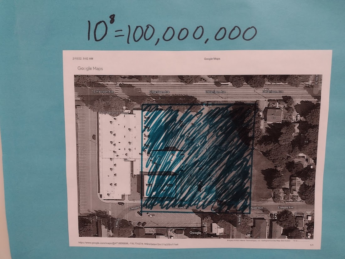 alpBryan's tweet photo. How much of our town would 100 billion square centimeters cover? 5th graders figured out that (and more) while exploring powers of 10

#UniteEDidaho #MTBoS #Mathematics #Powersof10 https://t.co/8GQr52A7kH