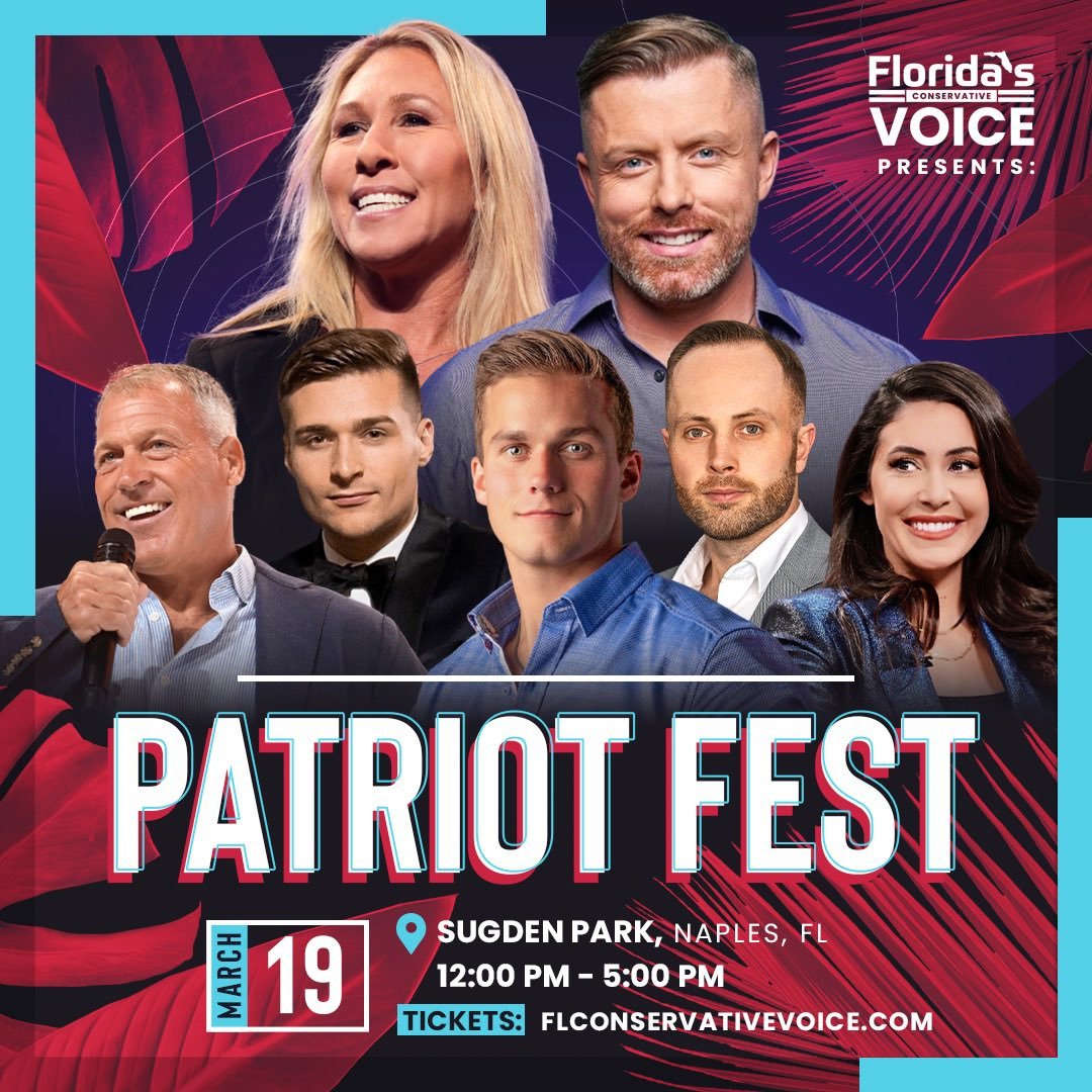 FLVoiceNews's tweet photo. PATRIOT FEST: one of the BIGGEST conservative gatherings in Florida

Speakers to include @RepMTG, @CawthornforNC, @realannapaulina, DC Draino, and @alexbruesewitz 

GET TICKETS NOW: https://t.co/BO7D4Ncbqb https://t.co/25WhH57GhA