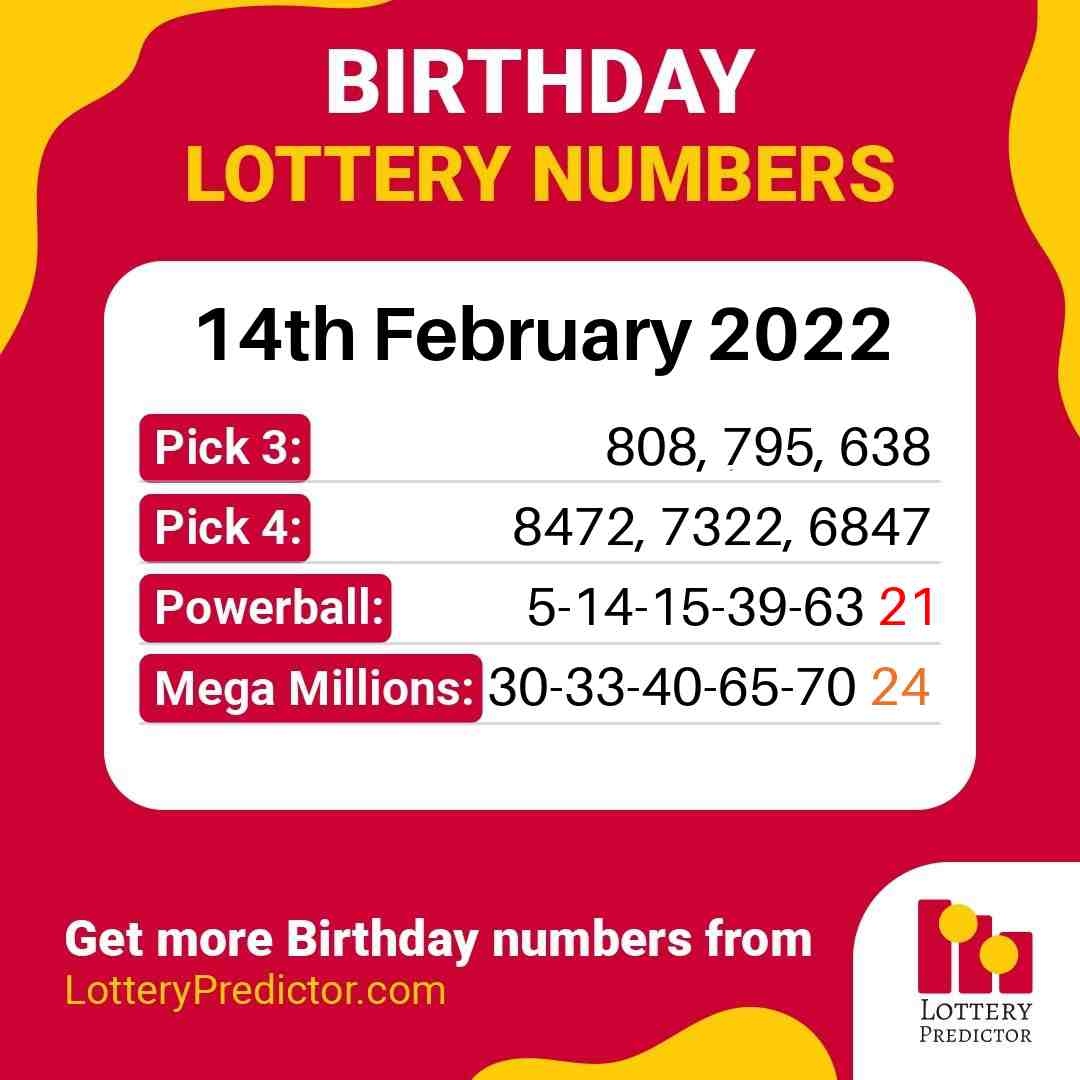 Birthday lottery numbers for Monday, 14th February 2022
#lottery #powerball #megamillions
https://t.co/JxdWRNZf8V https://t.co/Uj6iDdIkBR