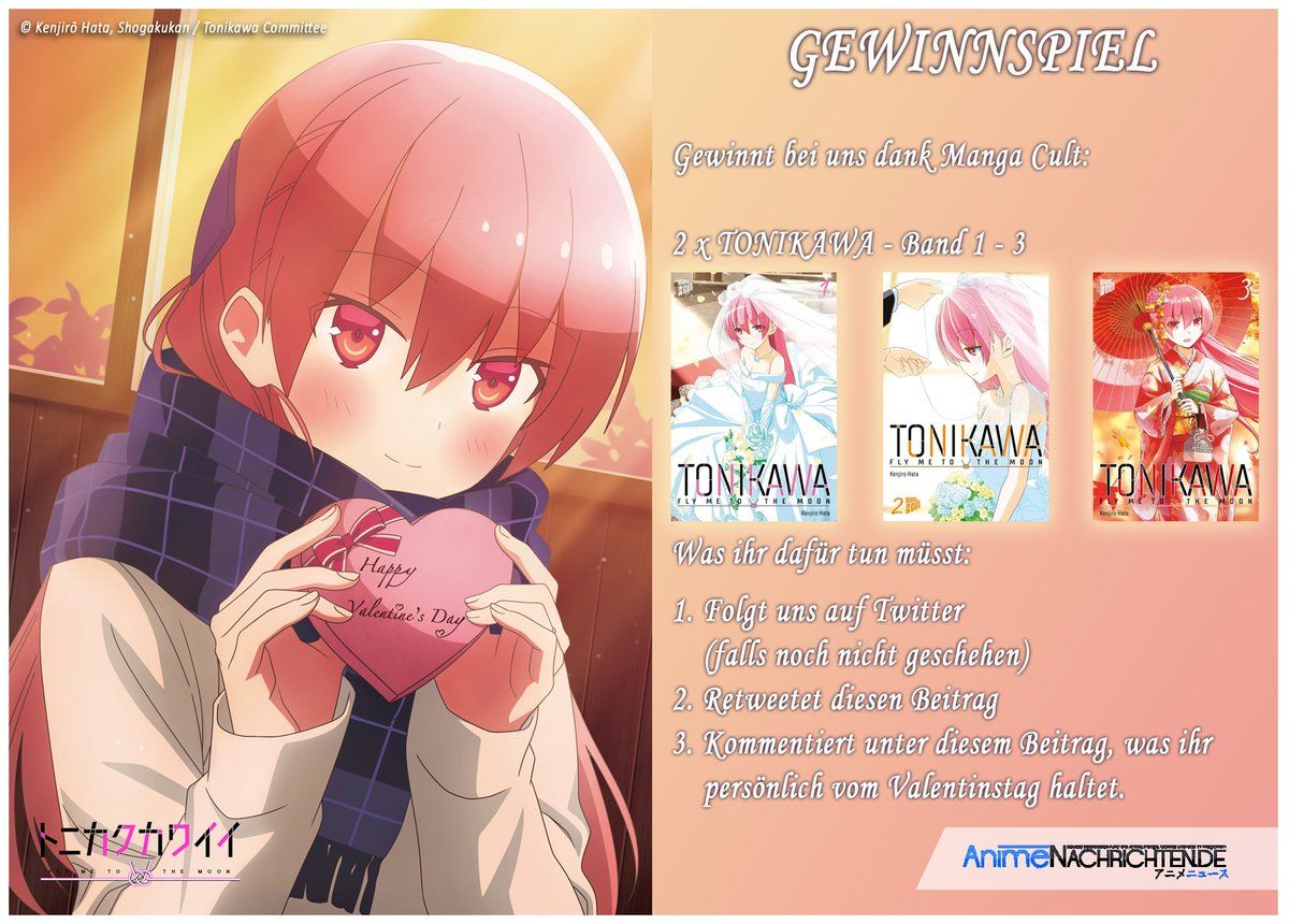 AnimeNewsDE's tweet photo. +++VERLOSUNG+++

Am Valentinstag möchten wir mit euch unsere Liebe für Manga und Anime teilen! Dank @MangaCult können wir das mit einem unserer liebsten Pärchen in Manga-Form tun. ❤️
Gewinnt 2 x TONIKAWA Band 1 - 3
Was ihr dafür tun müsst erfahrt ihr im Bild!

Mehr in den Kommis https://t.co/moXFvtP6cJ