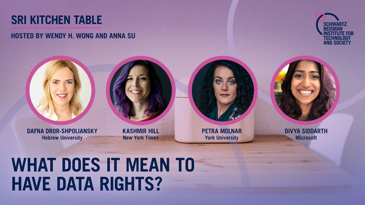 TorontoSRI's tweet photo. SRI Kitchen Table this week!

On February 17th, hosts @wendyhwong and @theannasu will explore the question “What does it mean to have data rights?” with guests @Dafna_Dror,  @divyasiddarth, @kashhill, &amp; @_PMolnar.

✍️Register for this one-time-only event: https://t.co/ULbjLvxSKn https://t.co/n6KMNKzwzX