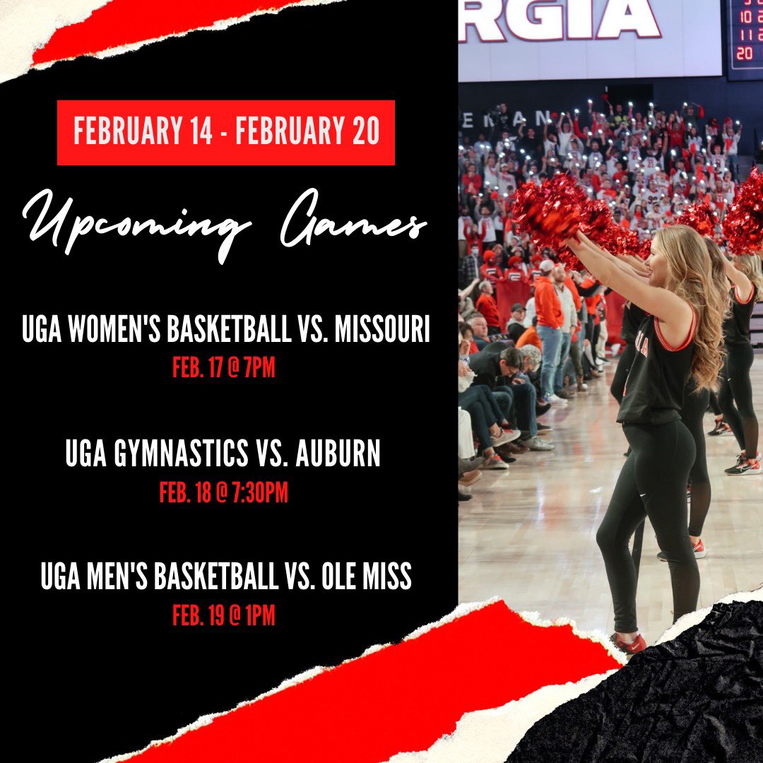Are you ready for a busy week in the Steg?! Mark your calendars and come cheer on the dawgs! We can’t wait to see you there! 🐶🐾 

#UGADanceDawgs #GoDawgs