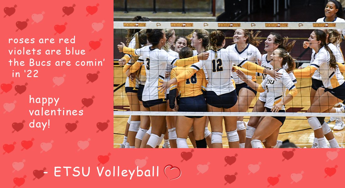 ETSUVolleyball's tweet photo. Wishing you and yours a Happy Valentine's Day 💘❤️

#BucYeah | #ETSUTough https://t.co/EggiZlaBci