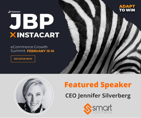 SmartCommerceCo's tweet photo. This Wednesday at 1:20 PM, our CEO @JenniferSilver  will speak at @firstmovr's JBG x eCommerce Growth Summit. Join us and learn valuable strategies to increase CPG sales, ways to reach consumers using instacart, and new best practices! https://t.co/WkU8rVa1Wc https://t.co/ZaPyMOS4UU