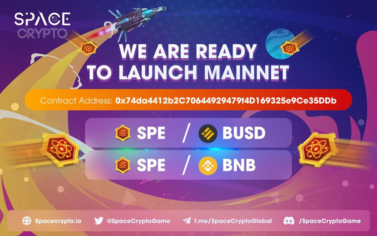 SpaceCryptoGame's tweet photo. 🔴  With Liquidity more than 2M USD. We are ready to launch Mainnet. 
and NOW ! WE LIST TWO PAIR: 
🔥Contract Address: 0x74da4412b2C70644929479f4D169325e9Ce35DDb
📍SPE/BUSD with price:  $1.91
📍SPE/BNB with price:     $1.91
#SpaceCryptoROI #SpaceCryptoLaunch #SpaceCryptoGame #SPG https://t.co/TRF1zOKJ89