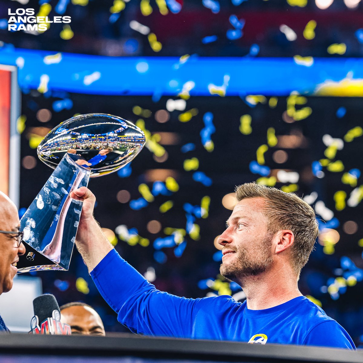 RamsNFL's tweet photo. THE YOUNGEST HEAD COACH TO WIN A SUPER BOWL: SEAN MCVAY. 🏆 https://t.co/QprNVDuWOb