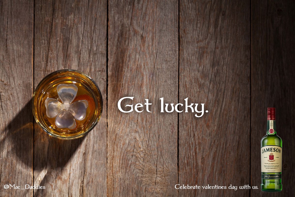 Mac_Daddies's tweet image. Get Lucky. (Alternate line)

Celebrate #ValentinesDay with @jameson_uk.
#LoveJameson 

@OneMinuteBriefs