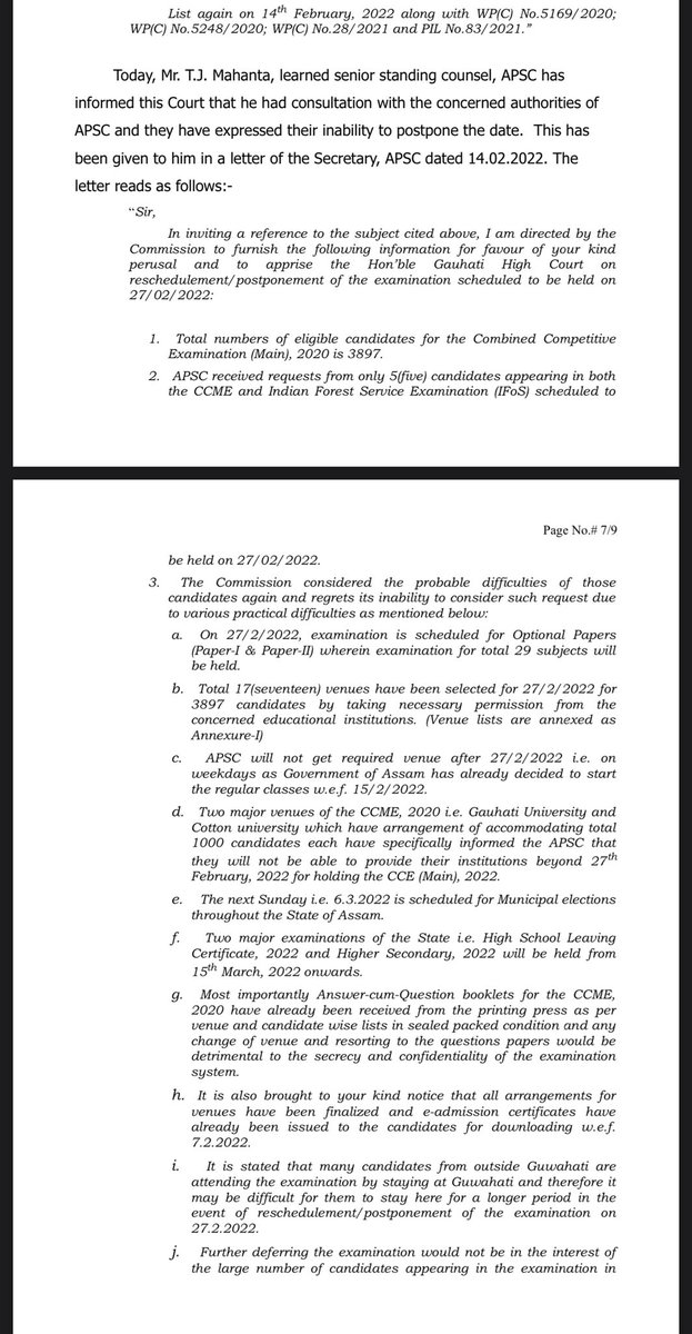 AdvFiruzKhan's tweet photo. #APSCMAINEXAM2020
WP(C) 812/2022, Bikas Borah &amp; 10 Ors. -Vs- The State of Assam &amp; 7 Ors.

Order dated 14.02.2022. https://t.co/3YtQdmpr6Q