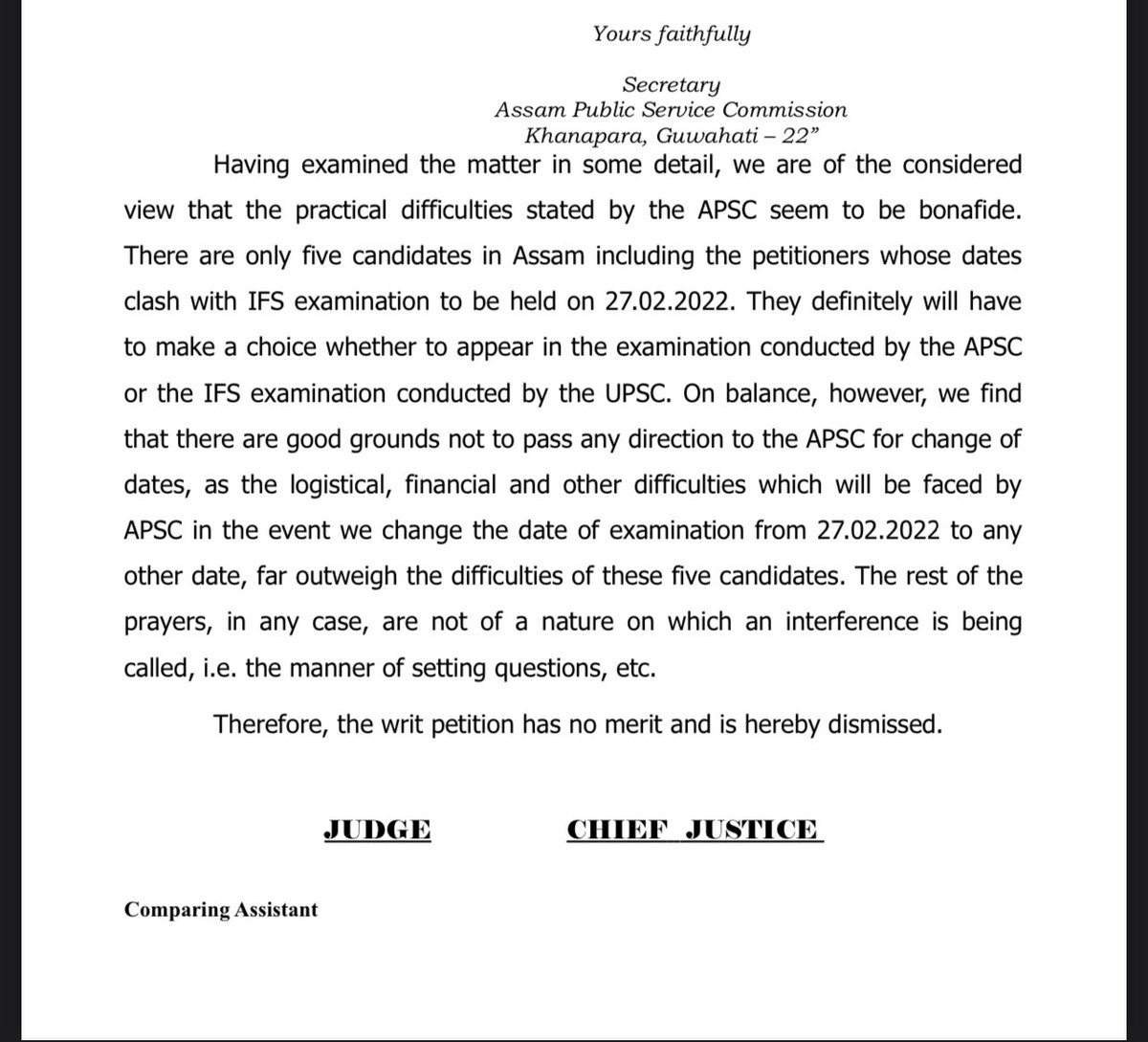 AdvFiruzKhan's tweet photo. #APSCMAINEXAM2020
WP(C) 812/2022, Bikas Borah &amp; 10 Ors. -Vs- The State of Assam &amp; 7 Ors.

Order dated 14.02.2022. https://t.co/3YtQdmpr6Q