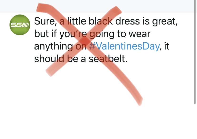 SGItweets's tweet image. The SGI social media team tried to come up with some #ValentinesDay themed tweets about seatbelts. 

It didn’t go well.  See for yourself. 

#RejectedVDaySeatbeltTweets