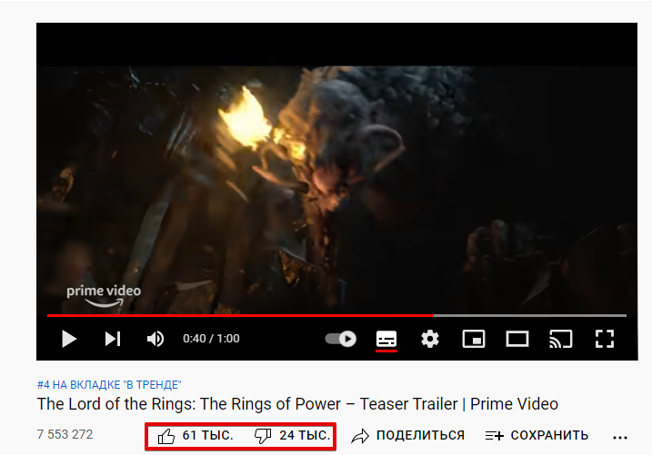 spacewolf68's tweet photo. Несмотря на серьезную критику тизера The Lord of the Rings: The Rings of Power, количество "лайков" у него в 2,5 раза больше, чем "дислайков". Это если верить расширению returnyoutubedislike, которому нет причин не верить. #LOTRROP https://t.co/JnewUm1ylt