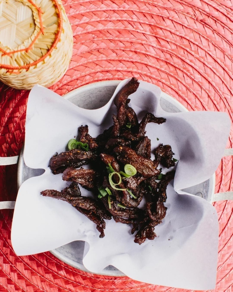 Ginger, Honey, Coriander. Just a few of the ingredients in our delicious marinade our Thai beef jerky bathes in overnight. Have you tried this guest's favorite appetizer? tuktukatl.com