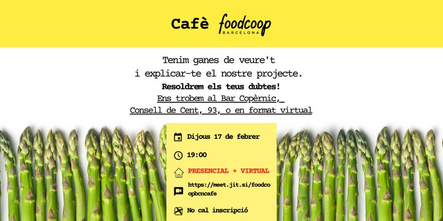 FoodCoopBCN's tweet photo. 👋Hola!
📆Aquest dijous, nou Cafè Foodcoop, el moment per preguntar-ho tot! 

Si t'interessa el projecte #FoodCoopBcn i estàs donant-hi voltes a la idea de participar, no dubtis més, vine dijous i t'ho expliquem. 
Sempre és molt millor en persona! 😊

☕️Al Bar Copèrnic a les 19h https://t.co/nKaaVsfMjv