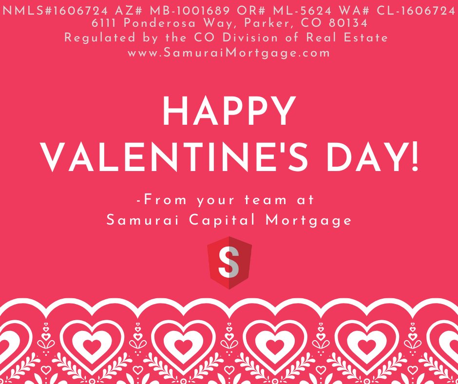 SamuraiMortgage's tweet photo. Happy Valentines Day from all of us at Samurai Capital Mortgage 💝💝💝
.
.
#samurai #homeloan #refi #firsttimehomebuyer #broker #realestate #buyer #mortgage #mortgagebroker #housingmarket #housing #housinginventory #zillow #refinance #ValentinesDay #ValentinesDay2022 #Valentine https://t.co/EbwMr7SV5S