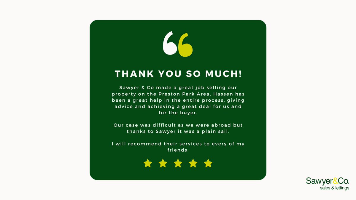 ⭐⭐⭐⭐⭐

Thank you so much Luis for the great review of our sales team in the Preston Park office!

A big well done to Hassen &amp; the rest of the team.

Find out more about how we can help you move 📦

📞 01273 778844
📧 hove@sawyerandco.co.uk

#customerservice #sawyerandco