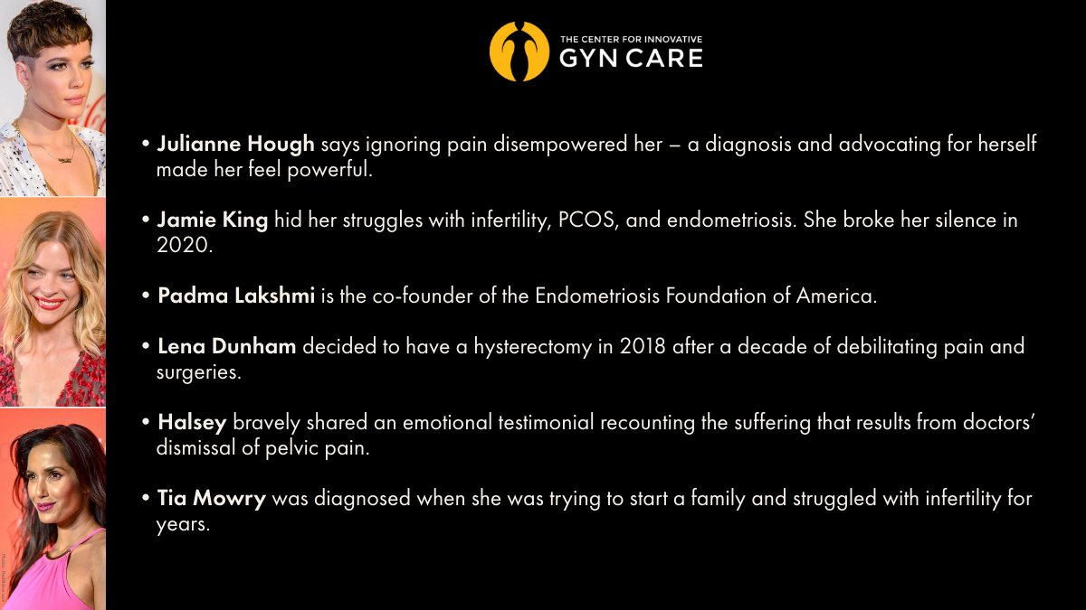 InnovativeGYN's tweet photo. 1 in 10 women suffer from endometriosis. These celebrities are #endoadvocates to remind approximately 11% of American women between the ages of 15 and 44 that they are not alone. To learn more information about #CIGC
https://t.co/qqJuOWiqNZ https://t.co/Ojku3rDVGs