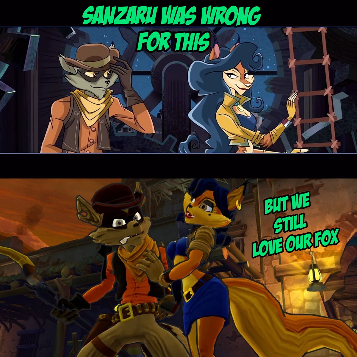 Safehouze_'s tweet image. no 🧢 got my boi sly jealous as well 
But we still love her she still loves sly
In the end. 
#slycooper
#sly4 #slycooperthievesintime