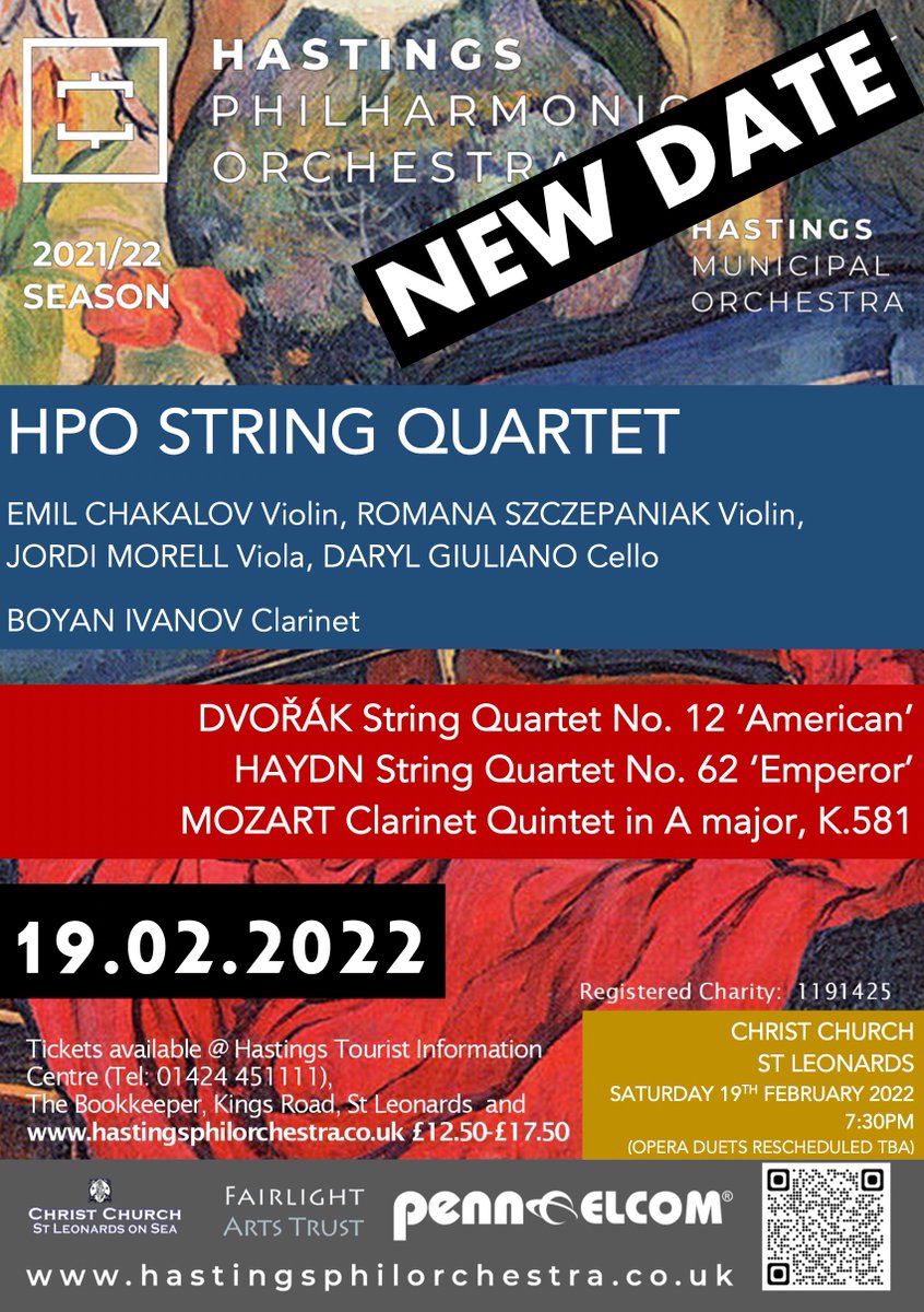 HastingsPhil's tweet photo. 💥 THIS SATURDAY! 💥

Don't miss our rescheduled #HPOStringQuartet performance on Sat 19th Feb 2022 @ChChStLeonards! This #HPORecital will feature Boyan Ivanov, our HPO Principal Clarinettist and HPO Orchestra Manager.

➡️ https://t.co/Ic9DIiVnvg

🎟️ https://t.co/St8eH3ZHFR https://t.co/6LLNZLw7Af
