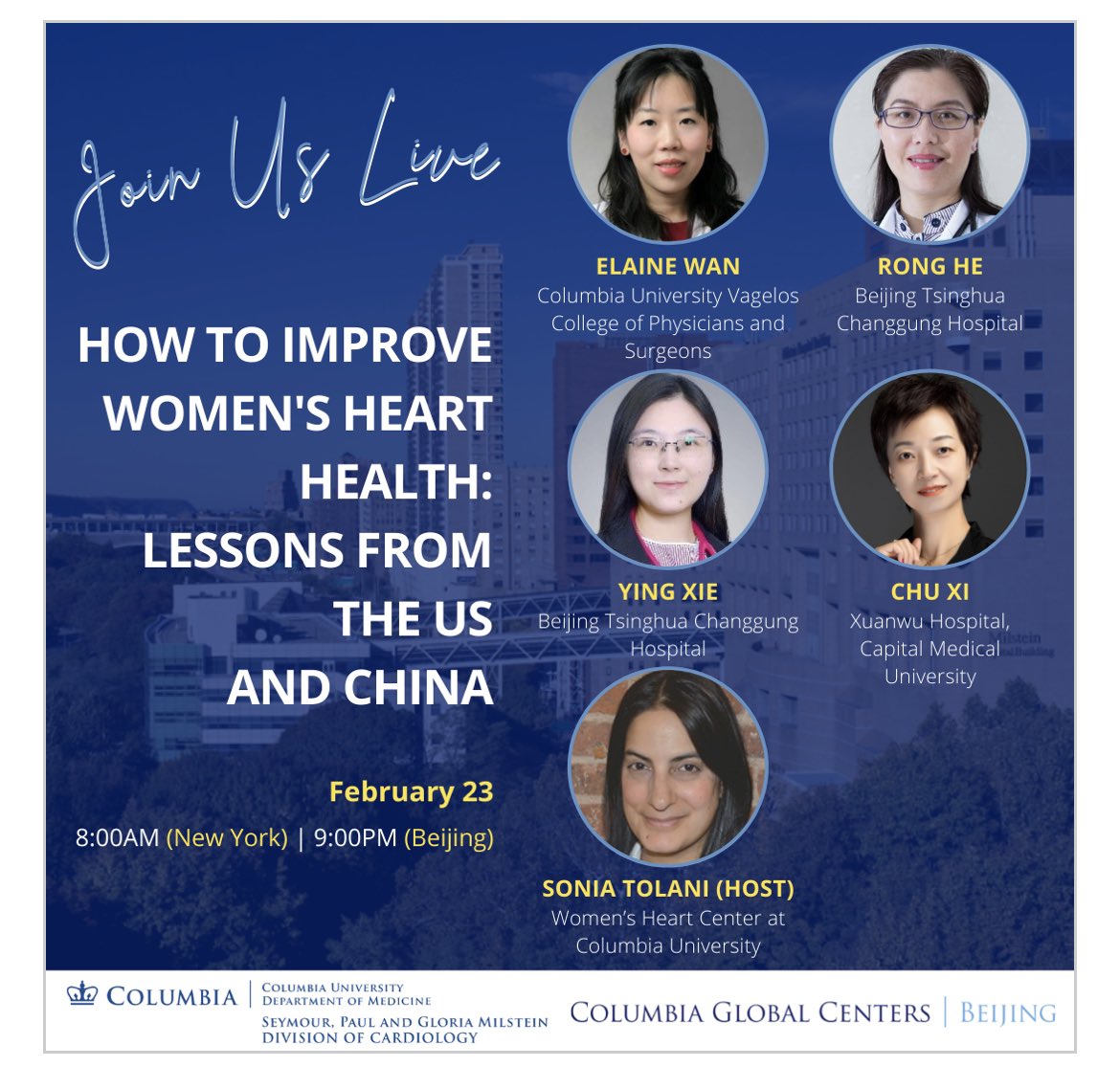 Joins us to discuss global strategies to improving women’s heart health. globalcenters.columbia.edu/events-beijing…