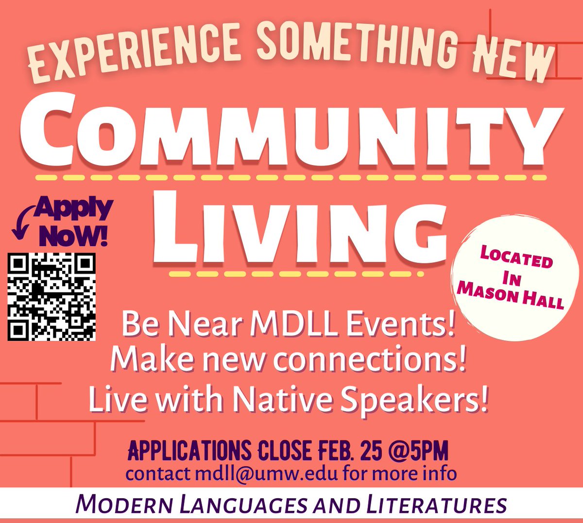 UMWMDLL's tweet photo. Mason Hall will be the new home of our Living-Language Community in Fall 2022! Complete our application to reserve your spot! https://t.co/L9ccAYoNxI https://t.co/07xvfhfwxP