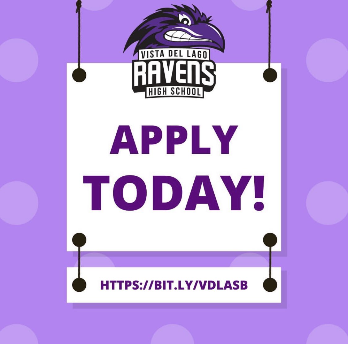 ASB Applications are out now!!

ASB stands for the Associated Student Body and is the body of student leaders who organize events, promote spirit, and represent all students at Vista del Lago High School. We work with all groups on campus to build a strong community.
💜🖤💜🖤💜🖤