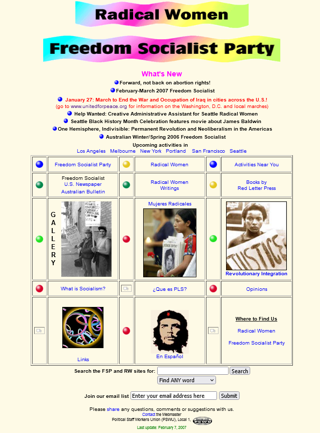 internetarchive's tweet photo. 🎉 Happy 15th Anniversary to @NYULibraries #WebArchving Program! @NicoleG_Haus takes you back in time to some of the earliest web pages that @NYU special collections has preserved. Like this one from the Freedom Socialist Party founded in 1996. Marvelous stuff: https://t.co/a34HddB4pj