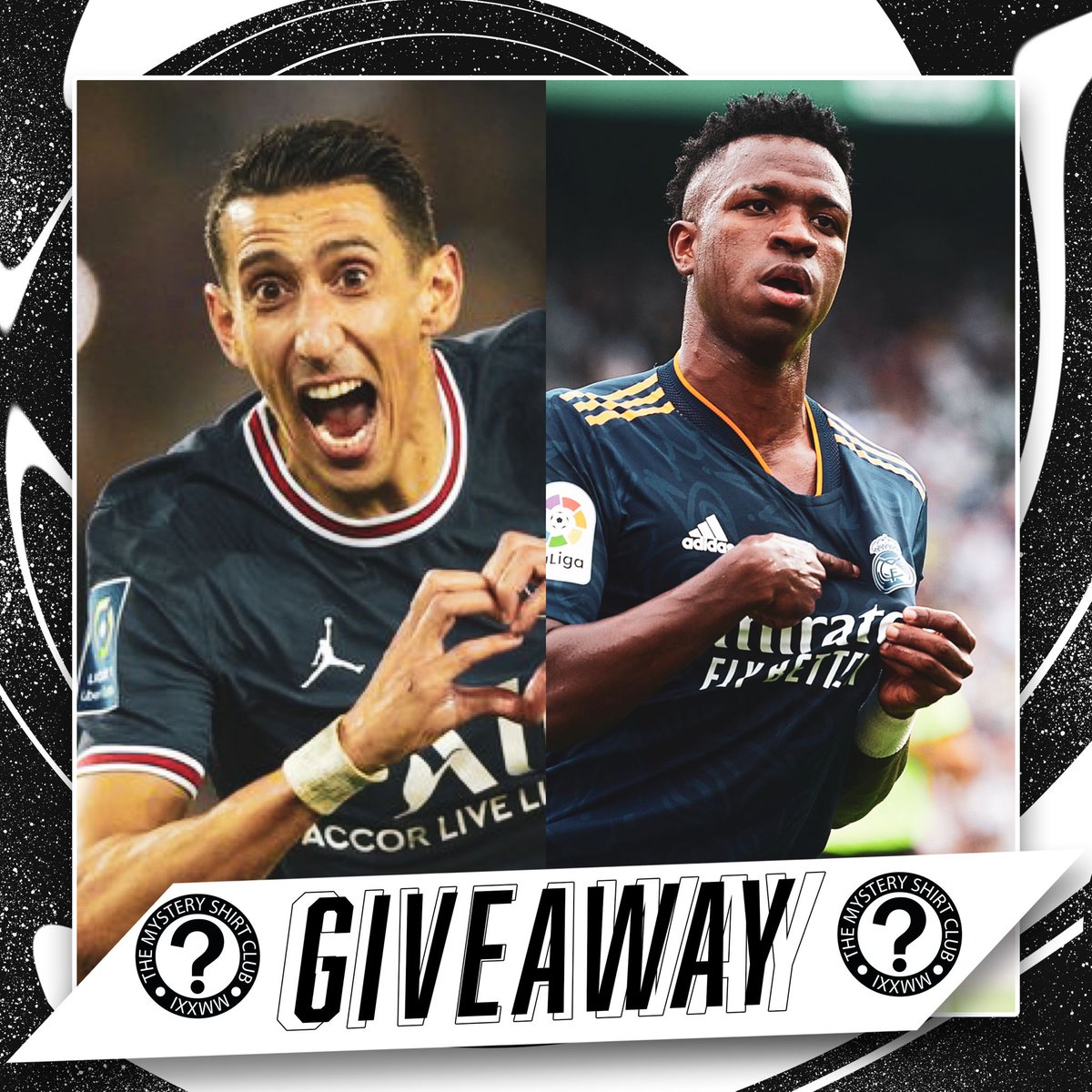 As Promised...GIVEAWAY TIME 🔥

Massive UCL game between PSG and Real Madrid tomorrow! 🤩🍾

If Di Maria or Vinicius Jr score FIRST we'll give away a free Mystery Box! 

To enter:
Retweet &amp; Follow
Comment with #mysteryshirt 

 #ChampionsLeague #PSG #Madrid