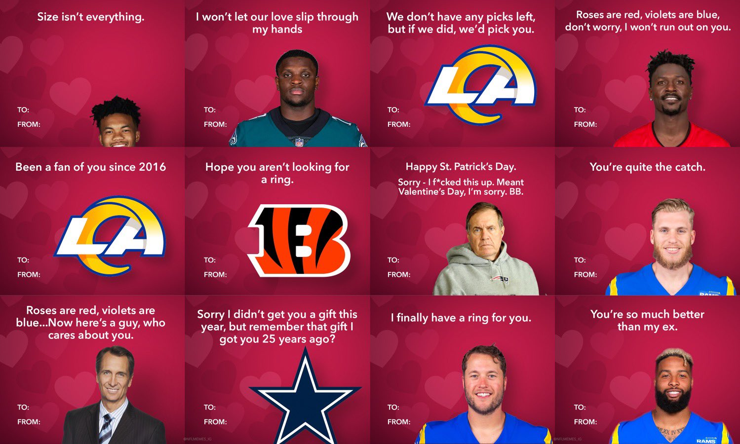 Let’s see those NFL Valentine cards More Sports