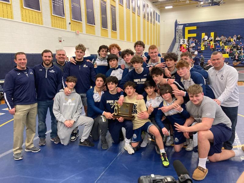 Last Sunday our PJ Wrestling won the NJSIAA Non-Public B Wrestling Team Championship in a 42-31 victory against Red Bank Catholic. PJ trailed 31-12 after nine bouts but came back after four pins and a win. Congratulations to PJ Wrestling on the great win!!! #WeArePopeJohn