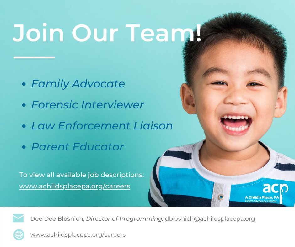 At A Child's Place, PA, we’re all here for the same reason — to help children in need. Each position plays a unique and important role in supporting our mission, and we'd love to have you on our team!

All job descriptions are available at achildsplacepa.org/careers.