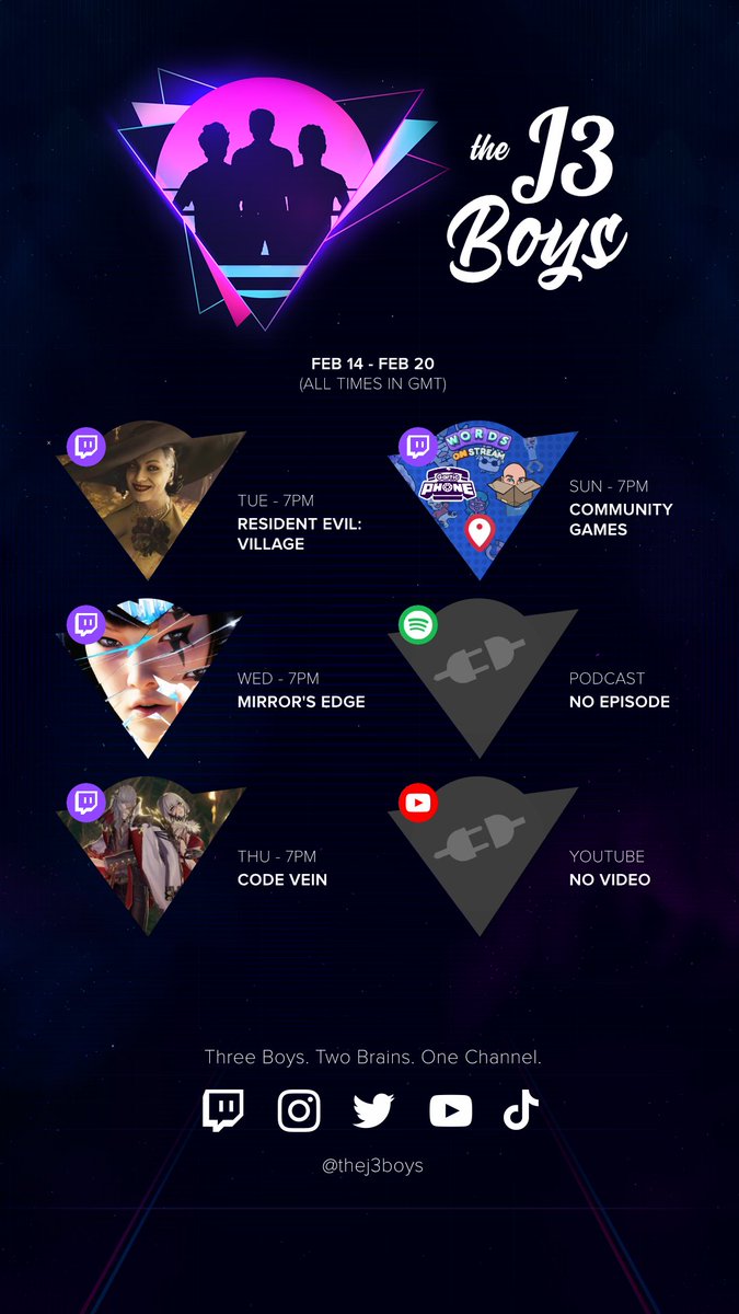 TheJ3Boys's tweet photo. 🗓️ SCHEDULE 🗓️

This week's line-up! 🕹️

Not swung by our content yet?! Wild!
There's three boys AND three platforms to choose from!
🟣 Twitch - https://t.co/NmTmPW2QlW
🔴 YouTube - https://t.co/b1KYruVwt5
🟢 Podcast - https://t.co/vBKP3c9eDn

#twitch #creators #streamers #noice https://t.co/9i1LTbD4Q2