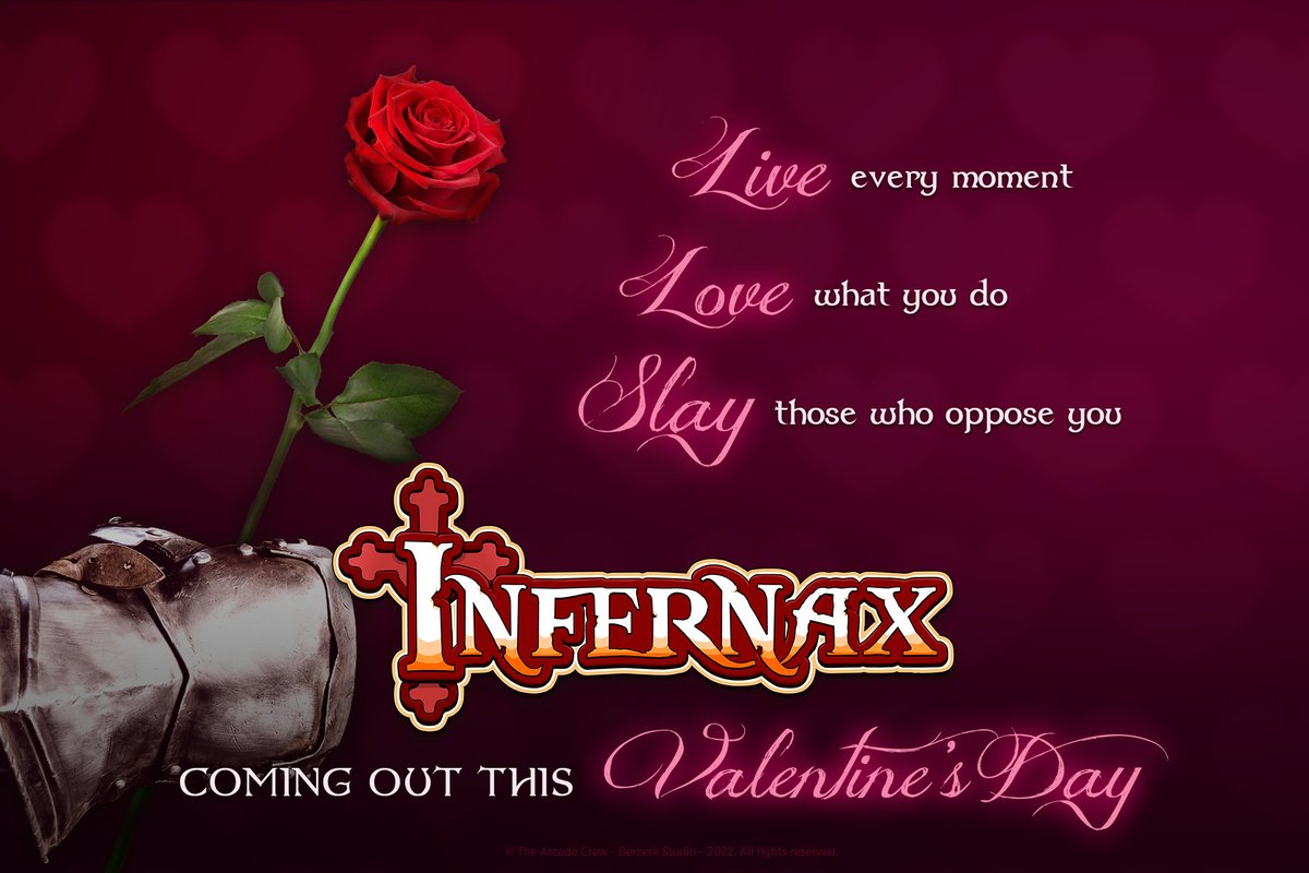 ＴＨＥ ＣＵＲＳＥ ＨＡＳ ＬＩＦＴＥＤ

Infernax is now live on all platforms, so you can buy it and play it.

That's what you were going to do on Valentine's Day right?

RIGHT?!