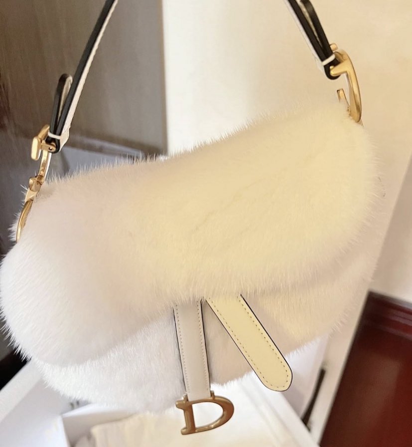 white fluffy dior bag