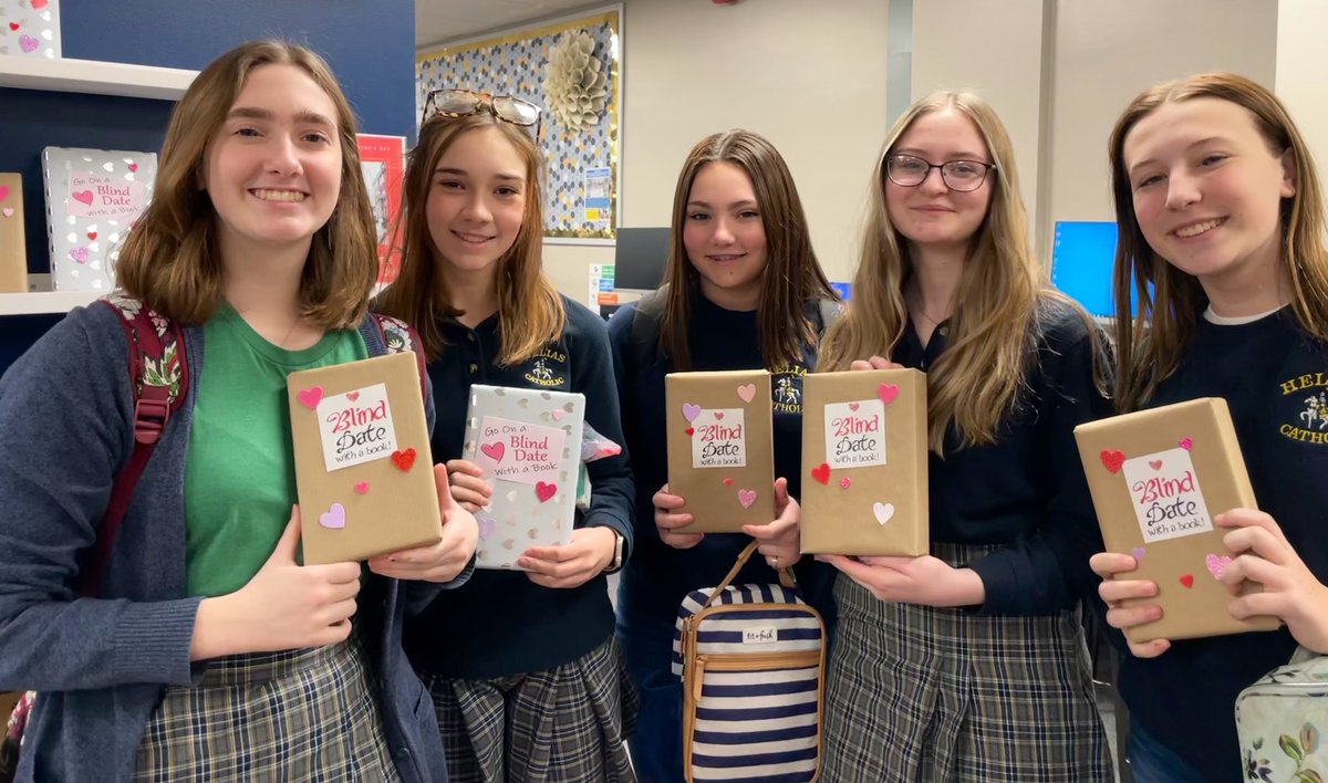 s_kempker's tweet photo. Happy Valentine’s Day from the @heliascatholic library! These students are celebrating by going on a blind date with a book… ❤️💕📕 #SaderReaders @Welch_Mel83 https://t.co/bQA3bErc0j