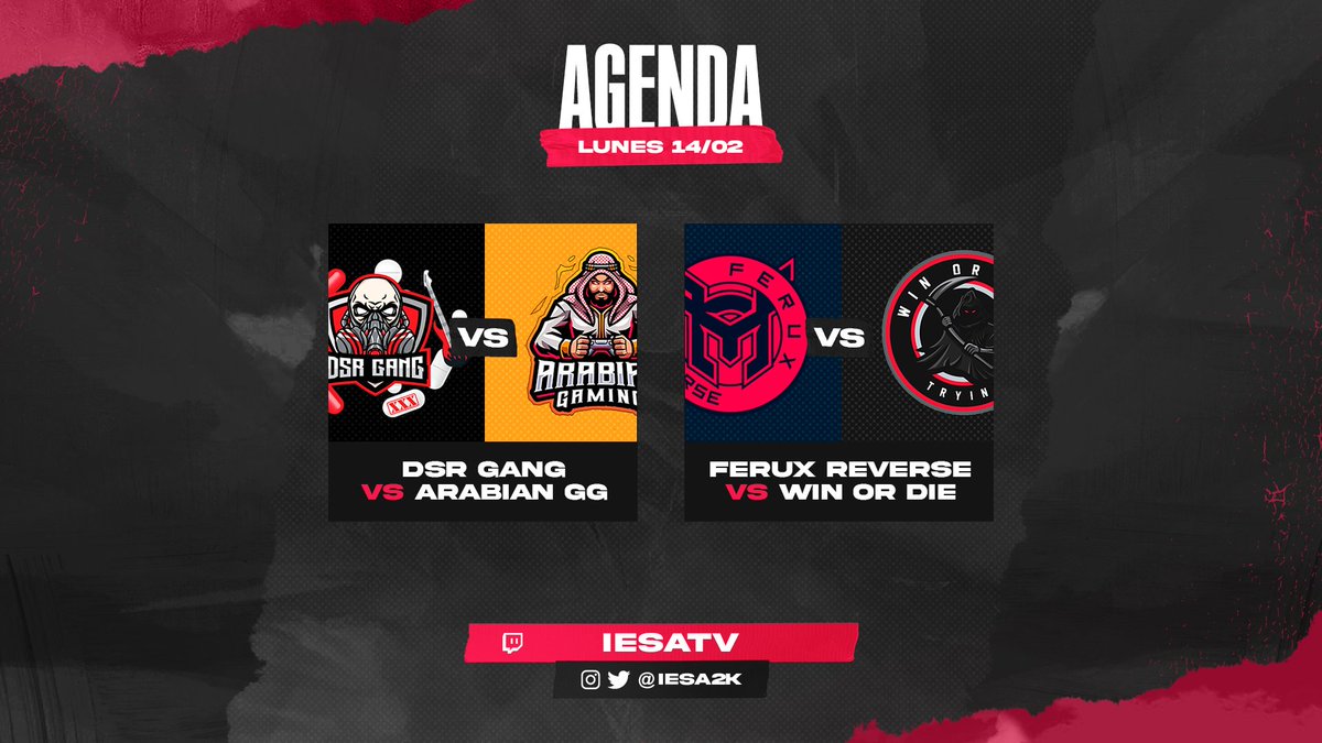 HOY FESTEJAMOS SAN VALENTÍN 😍🏀

Desde las 20:30hs ET 🇺🇸, 21:30hs 🇩🇴 y 22:30hs 🇦🇷 tenemos juegos de la Temporada 2 de IESA LIGA LATINA.

@DSRGAND 🆚 Arabian Gaming
Ferux Reverse 🆚 Win or Die

🎙️ <a href="/sebafernandez89/">𝚂𝚎𝚋𝚊𝚜𝚝𝚒á𝚗 𝙴𝚕í𝚊𝚜</a> y <a href="/facu_nigro/">Duncan</a> 
➡️ Twitch.tv/iesatv