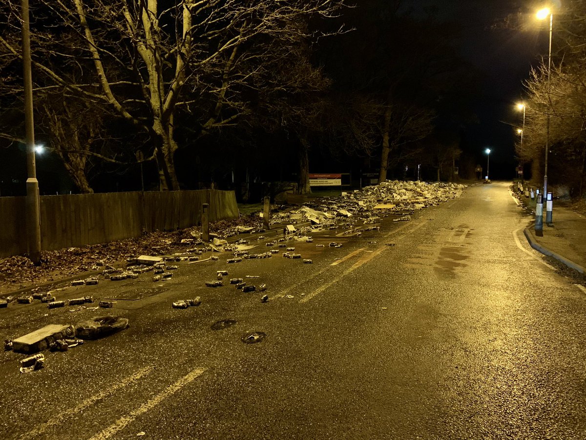 RP52- A1198 Closed at Bassingbourn due to lorry losing its load of the finest cheap beer… Road closed for the foreseeable for cleanup #2065