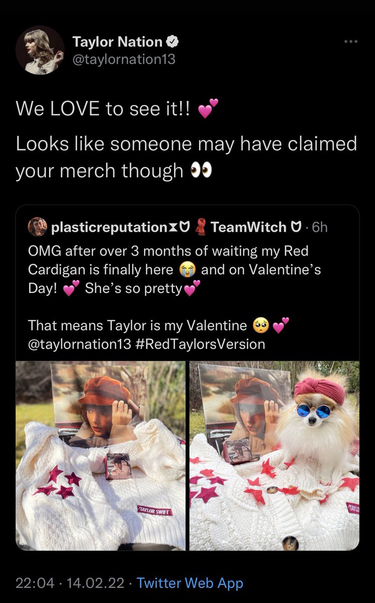 spaceaur0ras's tweet photo. Remembrance to that Valentine’s Day when @taylornation13 QTRT my pup 🐶💕 and @mileyworld replied my listening to NBLAH 🔥All within an hour 😭 (*definitely not for the faint of heart) https://t.co/3dXeSsmdAH