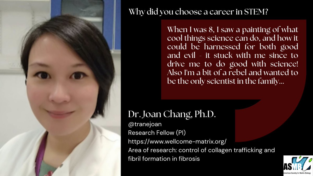 amsocmatbio's tweet photo. Meet Dr. Joan Chang (@tranejoan), an expert in collagen trafficking and fibrin formation in fibrosis @wtccmr and co-chair of our communication and outreach committee! https://t.co/e94wAk8fsz