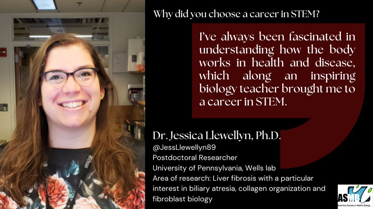 ASMB (@amsocmatbio) on Twitter photo Meet Dr. Jessica Llewelyn (<a href="/JessLlewellyn89/">JessLlewellyn</a>), a liver fibrosis expert focusing on collagen organization and fibroblast biology at <a href="/Penn/">Penn</a>!
Want to meet more of these #Extraordinary #Women, Check out asmb.memberclicks.net/women-in-scien…………
#WomenInASMB #WomenInECmatrix #WomenMakingHistory Meet Dr. Jessica Llewelyn (<a href="/JessLlewellyn89/">JessLlewellyn</a>), a liver fibrosis expert focusing on collagen organization and fibroblast biology at <a href="/Penn/">Penn</a>!
Want to meet more of these #Extraordinary #Women, Check out asmb.memberclicks.net/women-in-scien…………
#WomenInASMB #WomenInECmatrix #WomenMakingHistory