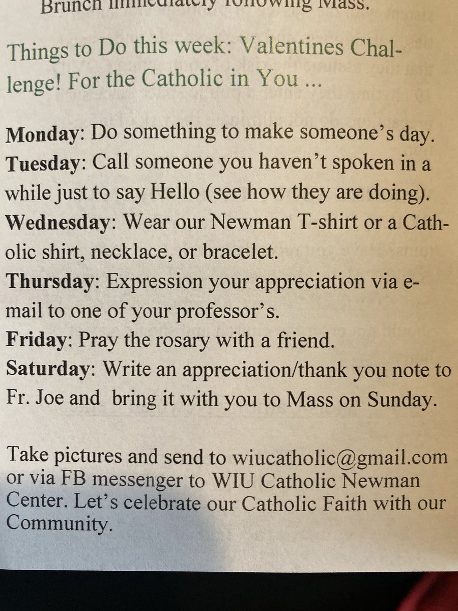 wiucatholic's tweet photo. Accept the Catholic challenge and share with us what you did throughout the week! https://t.co/S6W8keRNFV