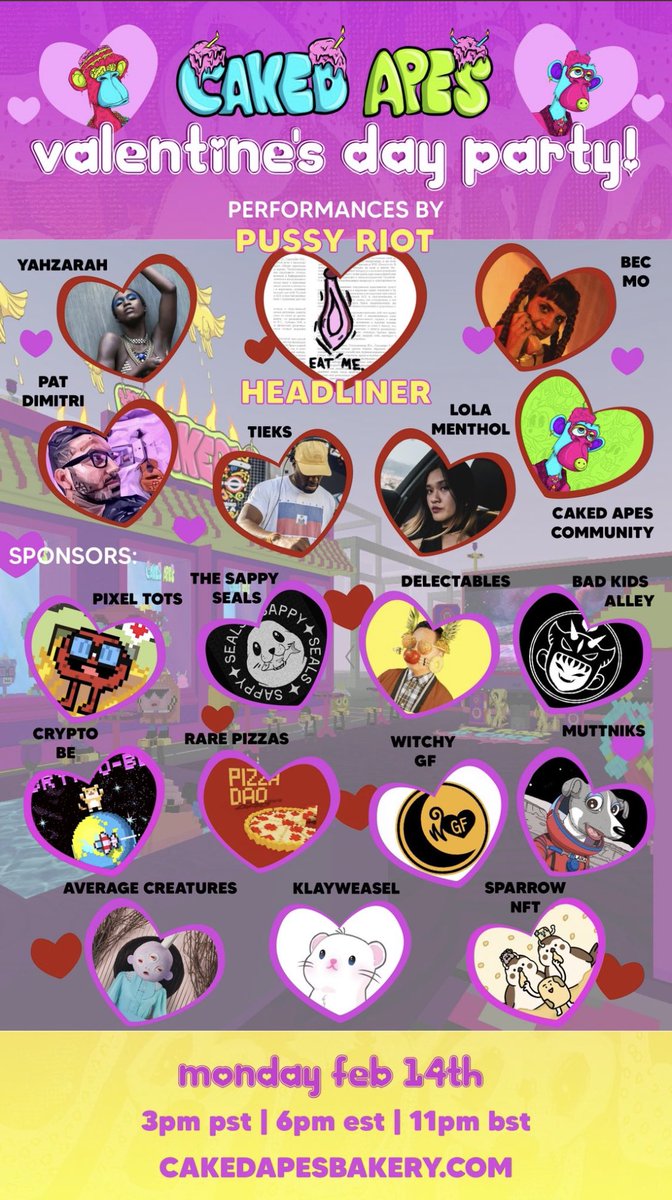 cakedworld's tweet image. 🍰 GIVEAWAY 🍰

@CakedApes Valentines Giveaway!!❤️

To enter:

1) Like &amp;amp; RT
2) Tag 2 friends 
3) Follow @CakedApes and @CakeNygard  
 4) Come to @cakedapes Valentines party happening now!🍰⬇️

CakedApesBakery.com

Winner announced after party!🍰

#NFT #NFTGiveaway #NFTs